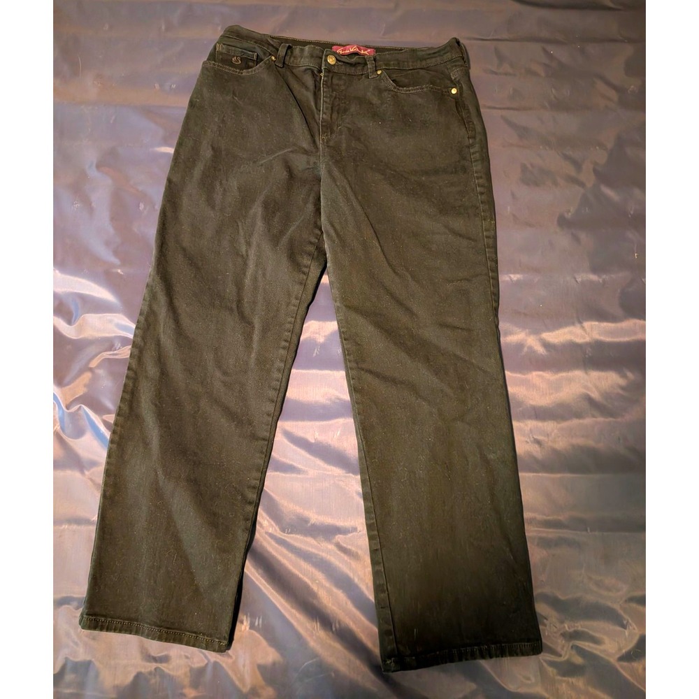 Gloria Vanderbilt High Rise Straight Leg Black Dark Wash Denim Jeans Women's 14S